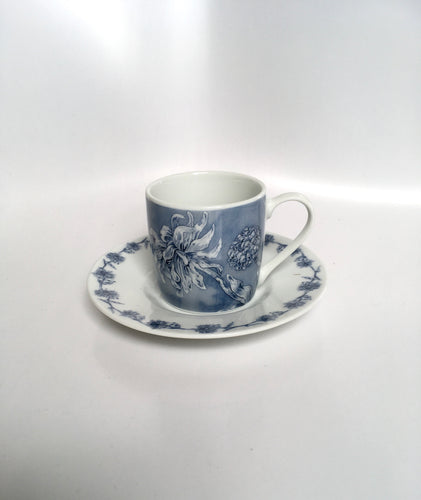 Espresso kopp med fat Blå Blomster